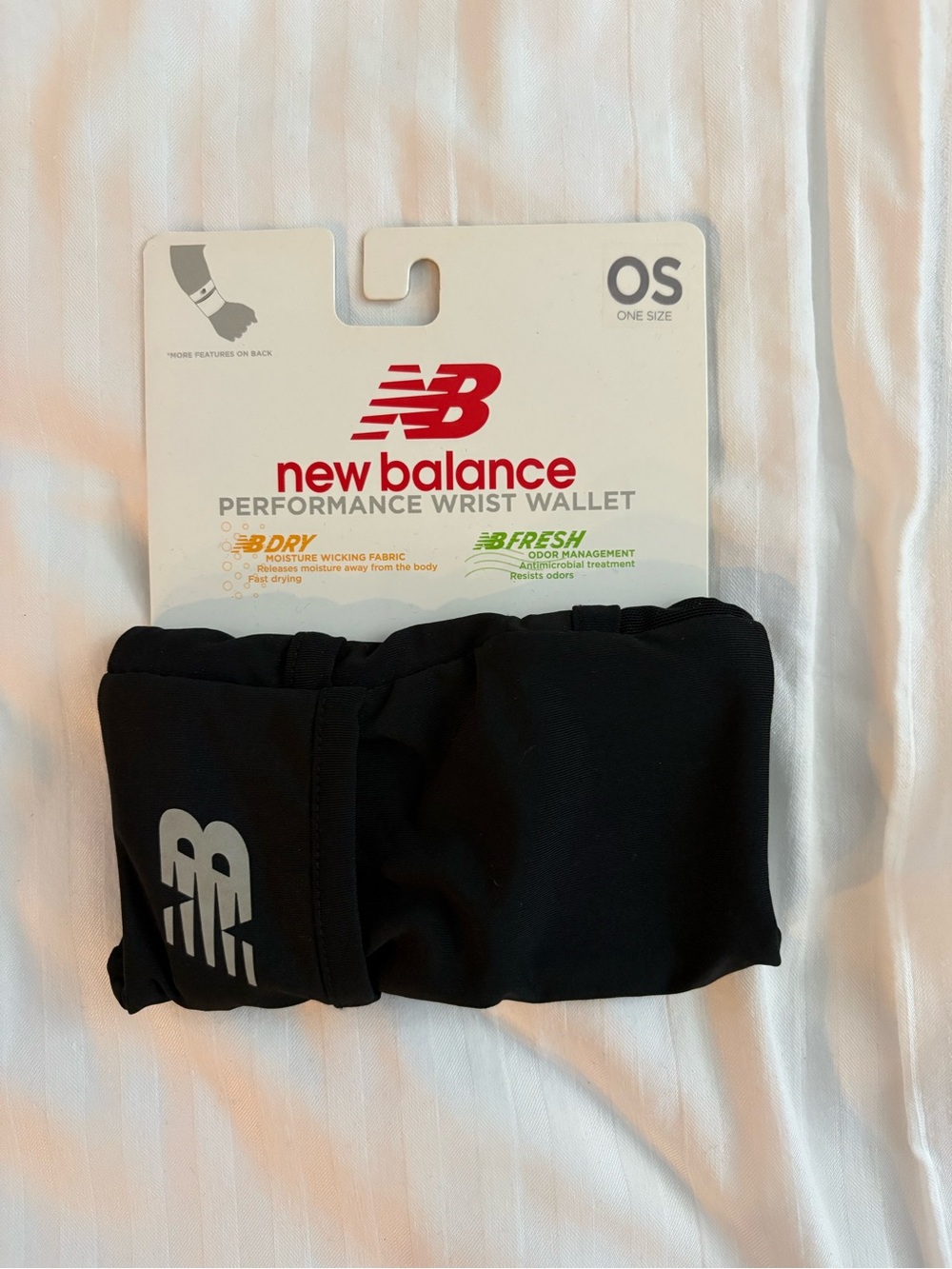 New Balance Black Performance Wrist Wallet NWT OS